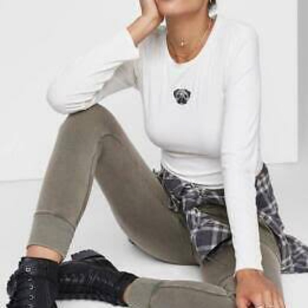 Wild Fable Long Sleeve Pug Crop Top Ivory Large